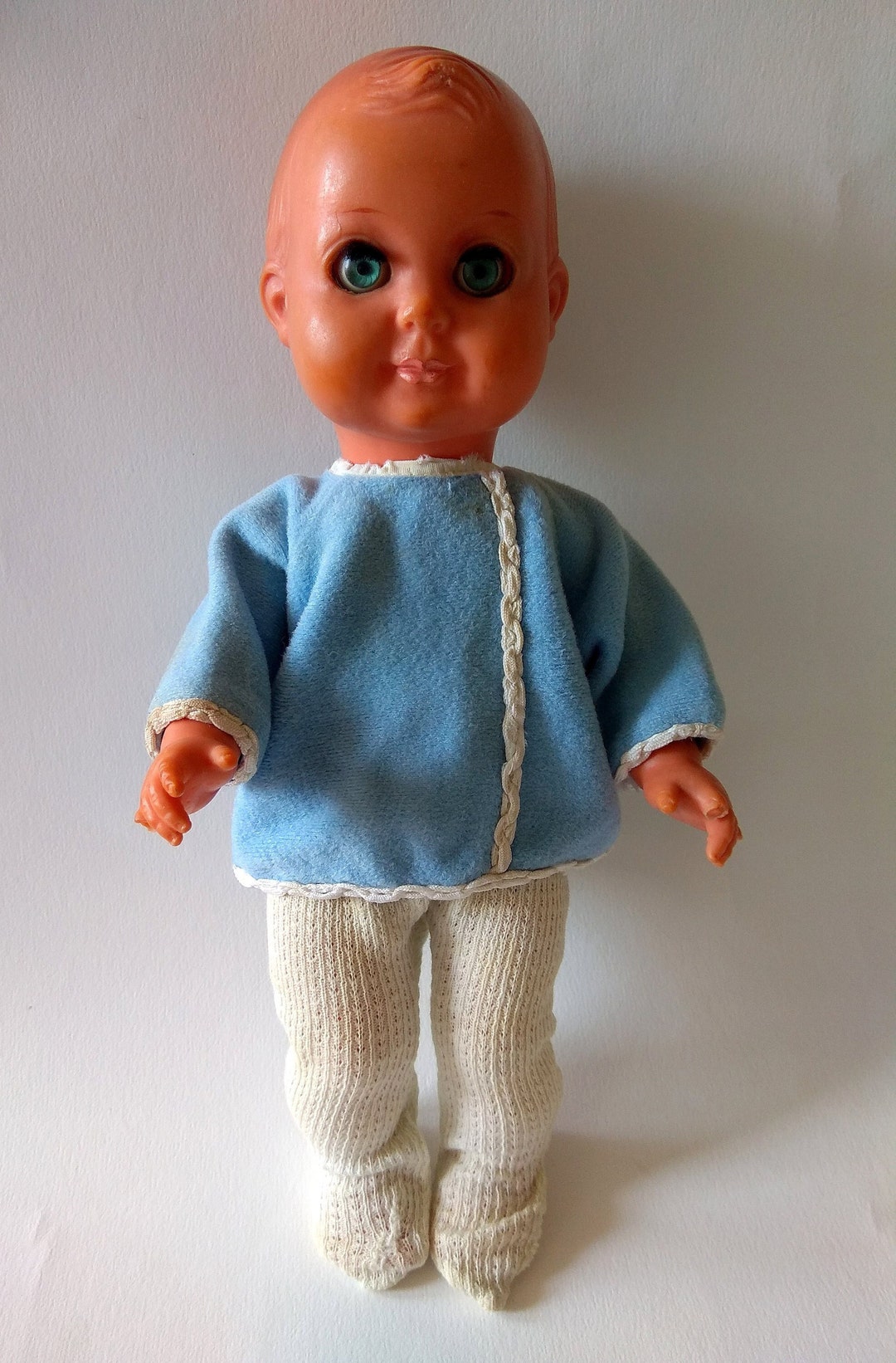 Vintage Newborn Baby Doll in Original Clothe Germany 70s Blueeyed Doll