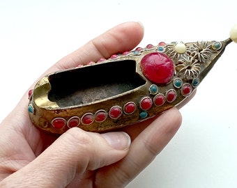 Vintage brass ashtray Turkish shoe Ethnic Souvenir Figurine Ashtray