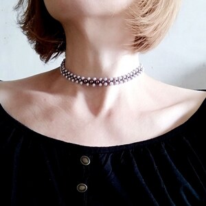 Beaded choker women's jewelry boho style 80s vintage lilac pearl beads elegant necklace original gift image 1