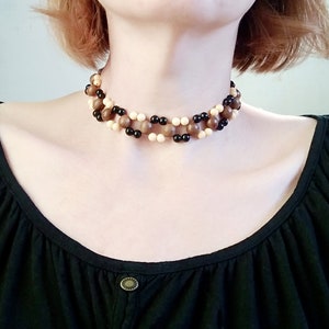 Beaded choker women's jewelry boho style 80s vintage brown wood beads elegant necklace original gift image 10