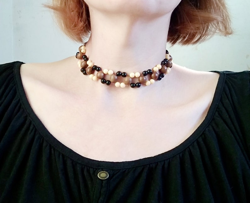 Beaded choker women's jewelry boho style 80s vintage brown wood beads elegant necklace original gift image 10