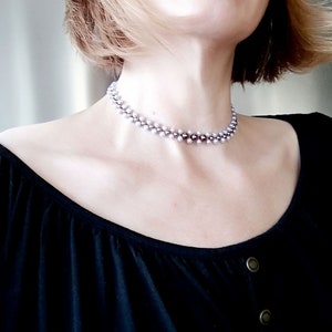 Beaded choker women's jewelry boho style 80s vintage lilac pearl beads elegant necklace original gift image 9