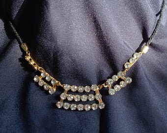 Vintage Gold tone necklace With Clear Rhinestones Statement jewellery