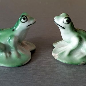Frog vintage porcelain figurines USSR Set of 2 miniature sculpture 50s image 2