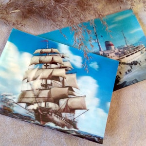Cartes postales de bateau stéréo lenticulaires 3D vintage