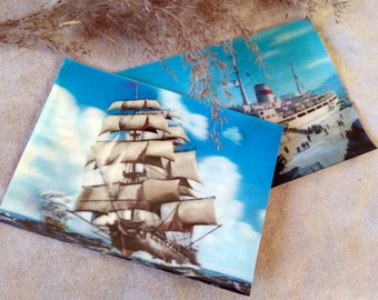 Cartes postales de bateau stéréo lenticulaires 3D vintage