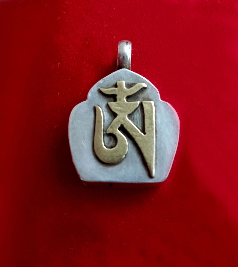 OM Pendant 925K Sterling Silver Locket Tibetan Buddhism Yoga Symbol image 1