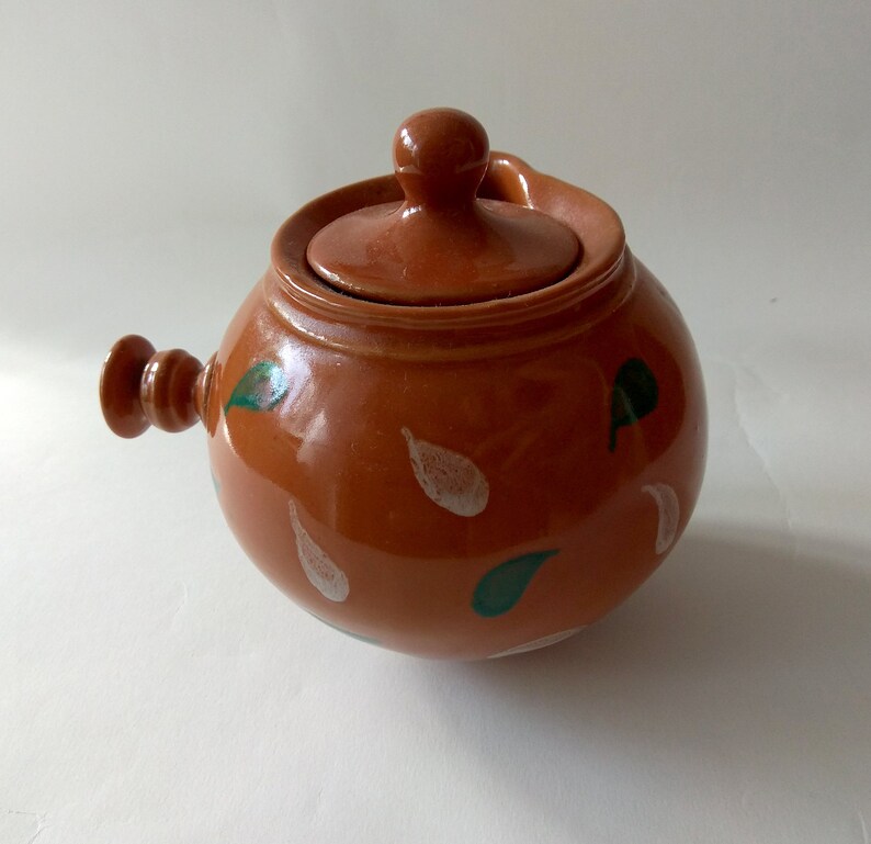 Vintage ceramic sugar bowl in Ukrainian ethnic style Honey pot Rustic decor image 5