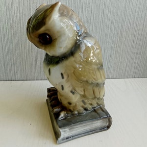 Vintage porcelain lamp figurine Owl on book GDR 40s image 5