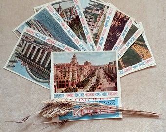 Cartes postales anciennes Come to the Ukraine 14 Photo ancienne des années 60 Vues de la ville Livre souvenir de l'URSS