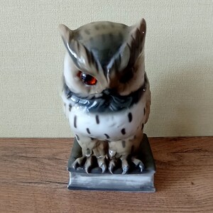 Vintage porcelain lamp figurine Owl on book GDR 40s image 8