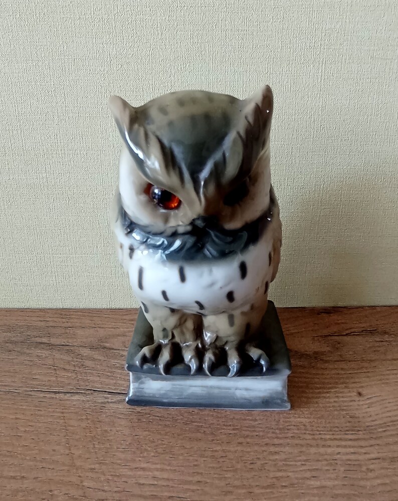 Vintage porcelain lamp figurine Owl on book GDR 40s image 8