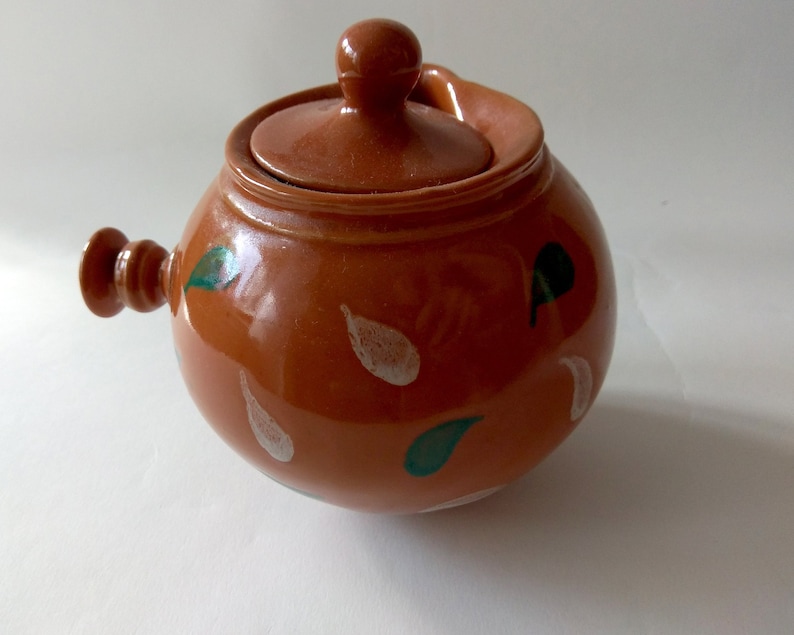 Vintage ceramic sugar bowl in Ukrainian ethnic style Honey pot Rustic decor image 2