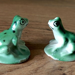 Frog vintage porcelain figurines USSR Set of 2 miniature sculpture 50s image 6