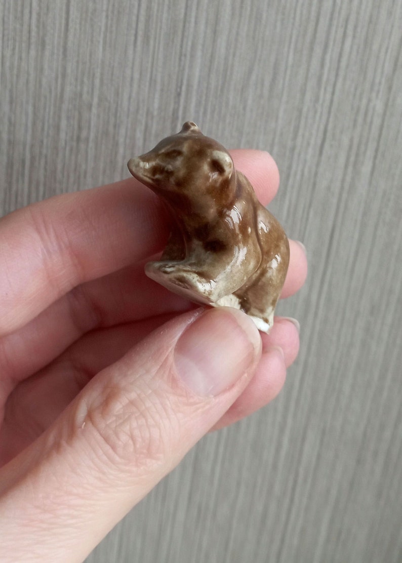 Vintage Miniature Ceramic brown bear figurine Table Decor Bear statue image 4