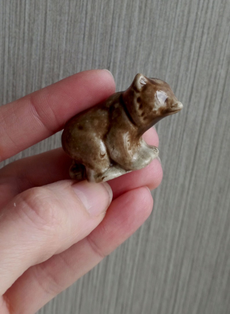 Vintage Miniature Ceramic brown bear figurine Table Decor Bear statue image 3