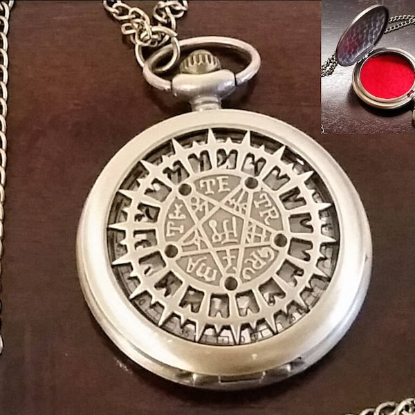 Goth Necklace Pill Case, Baphomet Sigil Of Satan Pill Box, Witch Necklace, Pentagram Necklace with Felt Lining & Chain Witchy Style