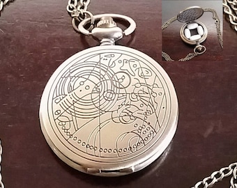 Boîte à pilules thedoctor, pendentif Dr Who, collier Gallifreyan, pendentif Gallifreyan, étui à pilules Whovian en métal avec doublure en feutre et chaîne