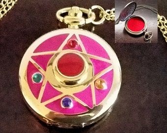 Eternal Sailor Moon Necklace, Usagi Necklace, Pill Box Container, Metal Pill Case For Purse Pill Organizer Box with Felt Lining and Chain