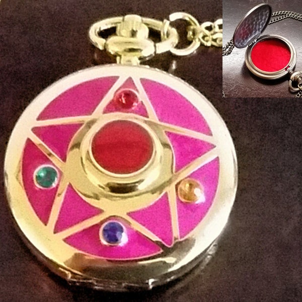 Eternal Sailor Moon Necklace, Usagi Necklace, Pill Box Container, Metal Pill Case For Purse Pill Organizer Box with Felt Lining and Chain