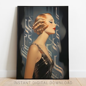 Queenie - Vintage Flapper Portrait, Roaring &#39;20s Art Deco, Gatsby Jazz Age Decor Wall Print | DIGITAL DOWNLOAD