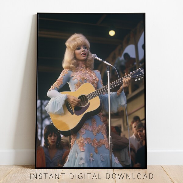 Doris - Glamourous Country Folk Singer, Chich Retro-Inspired Musical Print, Glam Dolly Parton-Inspired Wall Print | Digital Download