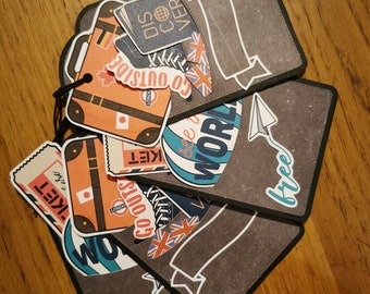 Etiquettes cadeaux de voyage faites main - Lot de 4