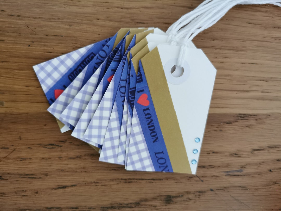 British Washi Tape Gift Tags With Blue Gems, Set of 9 - Etsy