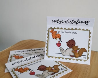 Carte de félicitations pour bébé faite main : nouveau bébé garçon (5 x 5)