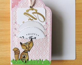 Carte d'anniversaire renard faite main : sentiments amovibles, 5 x 7