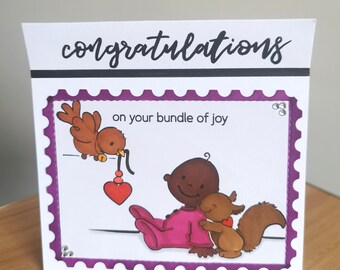 Carte de félicitations pour bébé faite main : cadeau pour une nouvelle maman (5 x 5 pouces)