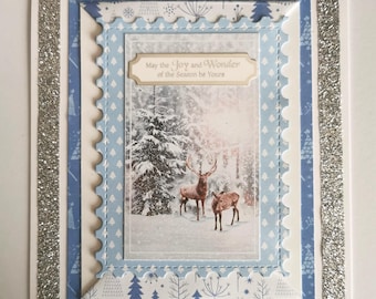 Cartes de Noël faites main : cerf dans les bois enneigés, lot de 3
