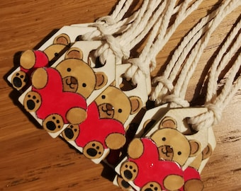 Etiquettes cadeaux en bois Ours en peluche - Lot de 5