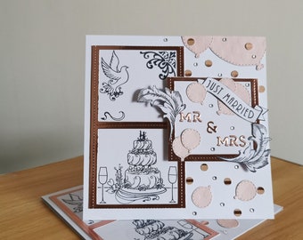 Carte de mariage, gâteau et ballons faits main (6 x 6 pouces)