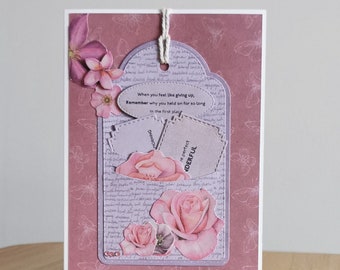 Carte d'encouragement florale faite main : inspiration rose