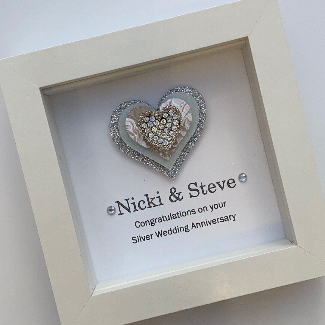 Personalized 25th Silver Wedding Anniversary Gift Frame: Silver Heart ...