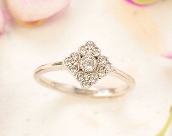 Diamanten verlovingsring in antieke stijl, art deco diamanten verlovingsring, filigraan diamanten ring, unieke verlovingsring, sierlijke diamanten ring
