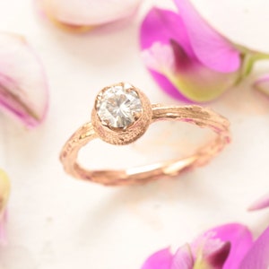 twig engagement ring, moissanite engagement ring, leaf engagement ring, rose gold ring, unique engagement ring, branch engagement ring,