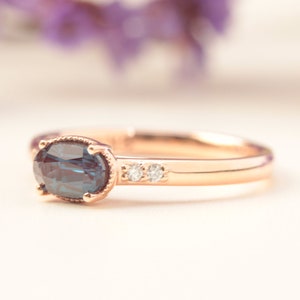 alexandrite engagement ring, alternative engagement ring, blue purple gemstone ring, rose gold ring, oval alexandrite ring, lab created