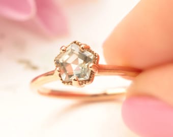 solid gold green amethyst ring, rose gold ring anniversary gift, solid gold gemstone ring gift for her, alternative engagement ring