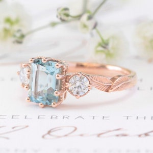 Aquamarine leaf engagement ring, Nature engagement ring, nature inspired ring, unique engagement ring, alternative engagement ring