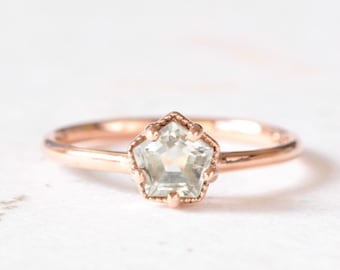 green amethyst engagement ring, 14k amethyst engagement ring, unique gemstone engagement ring, rose gold ring, august birthstone, prasiolite