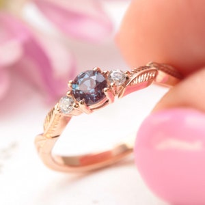 alexandrite engagement ring, leaf engagement ring, alternative engagement ring, nature inspired ring, rose gold ring, gemstone ring