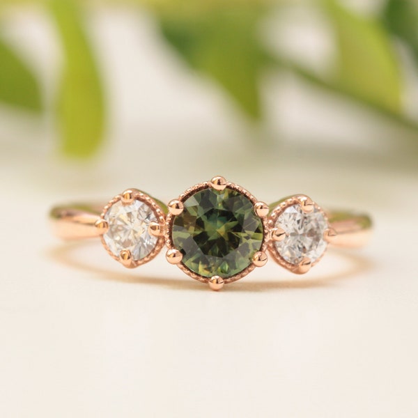 Green Sapphire Engagement Ring - Etsy