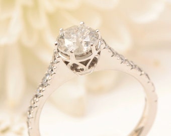 salt and pepper diamond engagement ring, solid gold ring, salt and pepper diamond ring, round cut diamond solitaire engagement ring,