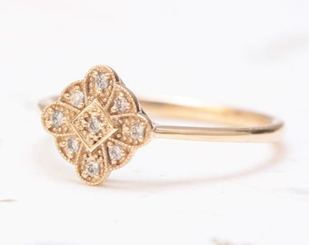 Vintage diamanten verlovingsring, antieke diamanten verlovingsring, milgrain diamanten ring, unieke verlovingsring, sierlijke diamanten ring,