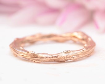 twig engagement ring, leaf wedding band, twig ring, rose gold ring, vine ring, nature inspired ring, gift for her, promise ring, anniversary