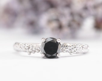 Black Diamond leaf engagement ring, Black Diamond engagement ring, nature inspired ring, unique engagement ring, alternative engagement ring