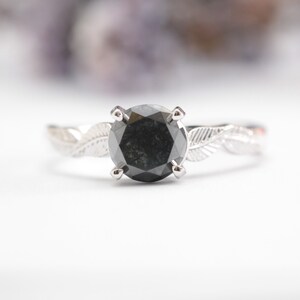 black diamond leaf engagement ring gold