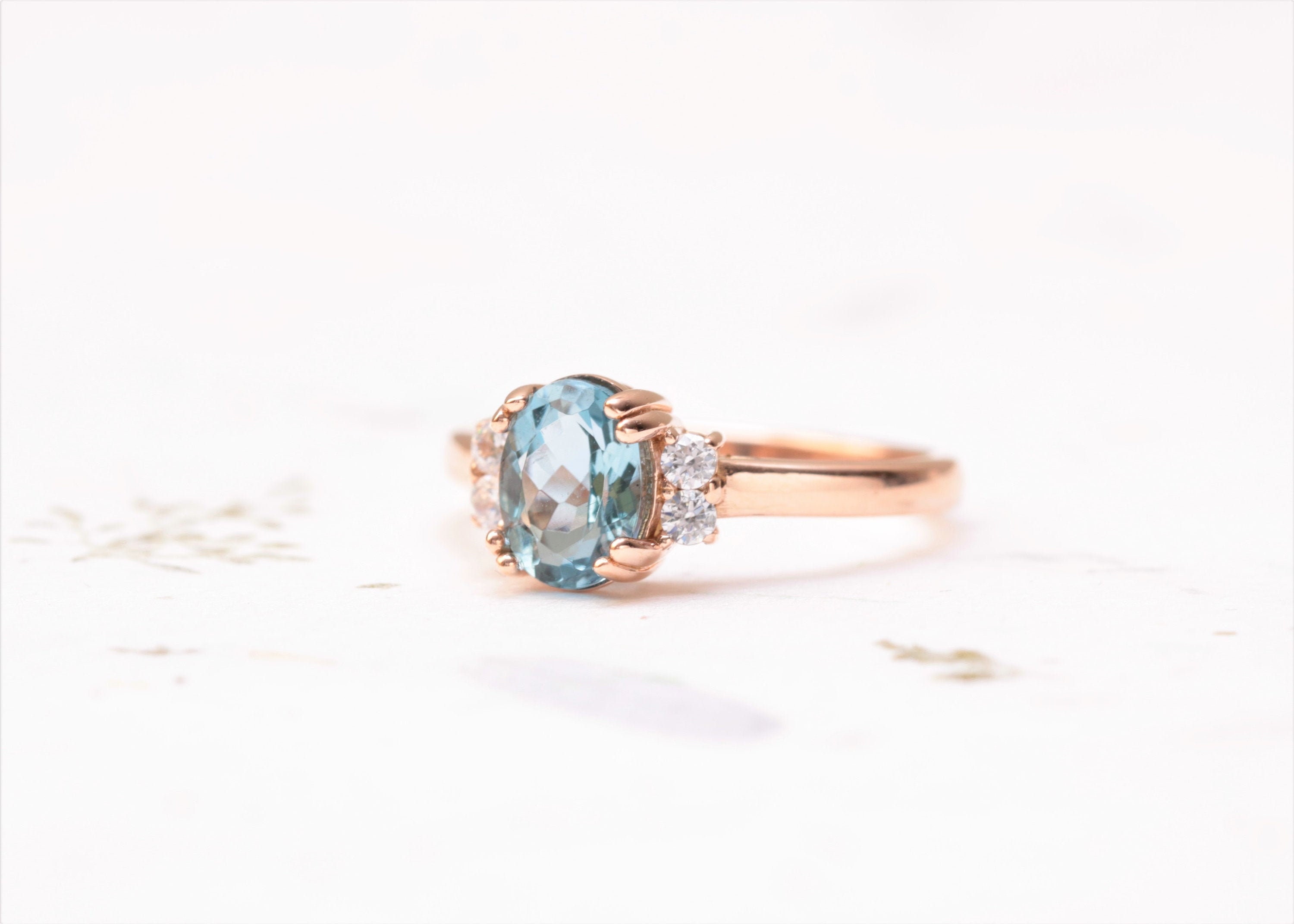 Aquamarine rose on sale gold engagement ring